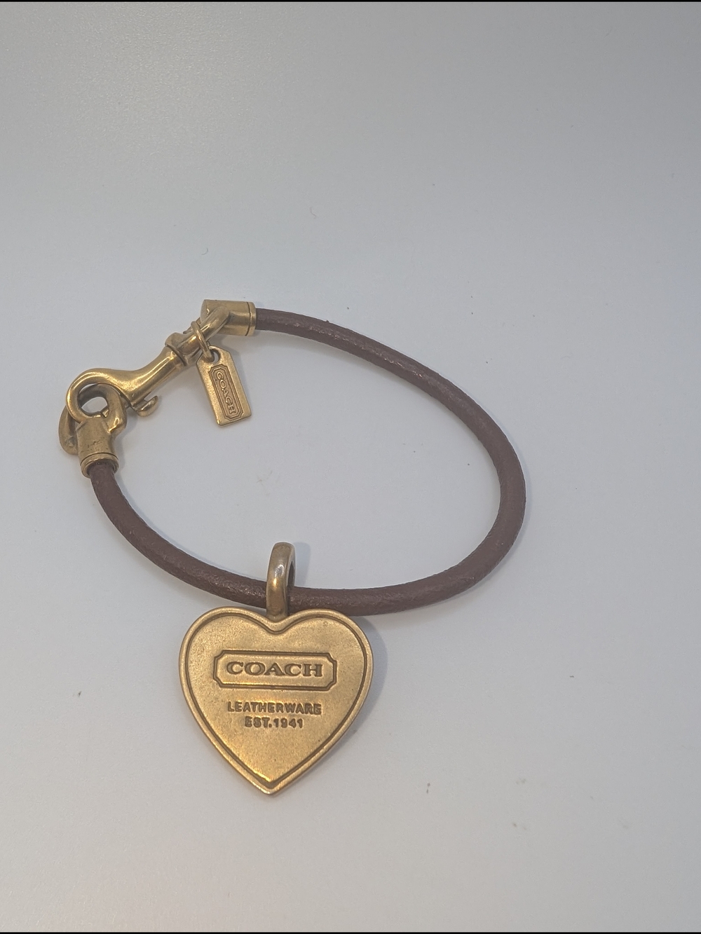 Coach Brown Leather Bracelet with Gold Heart Pendant